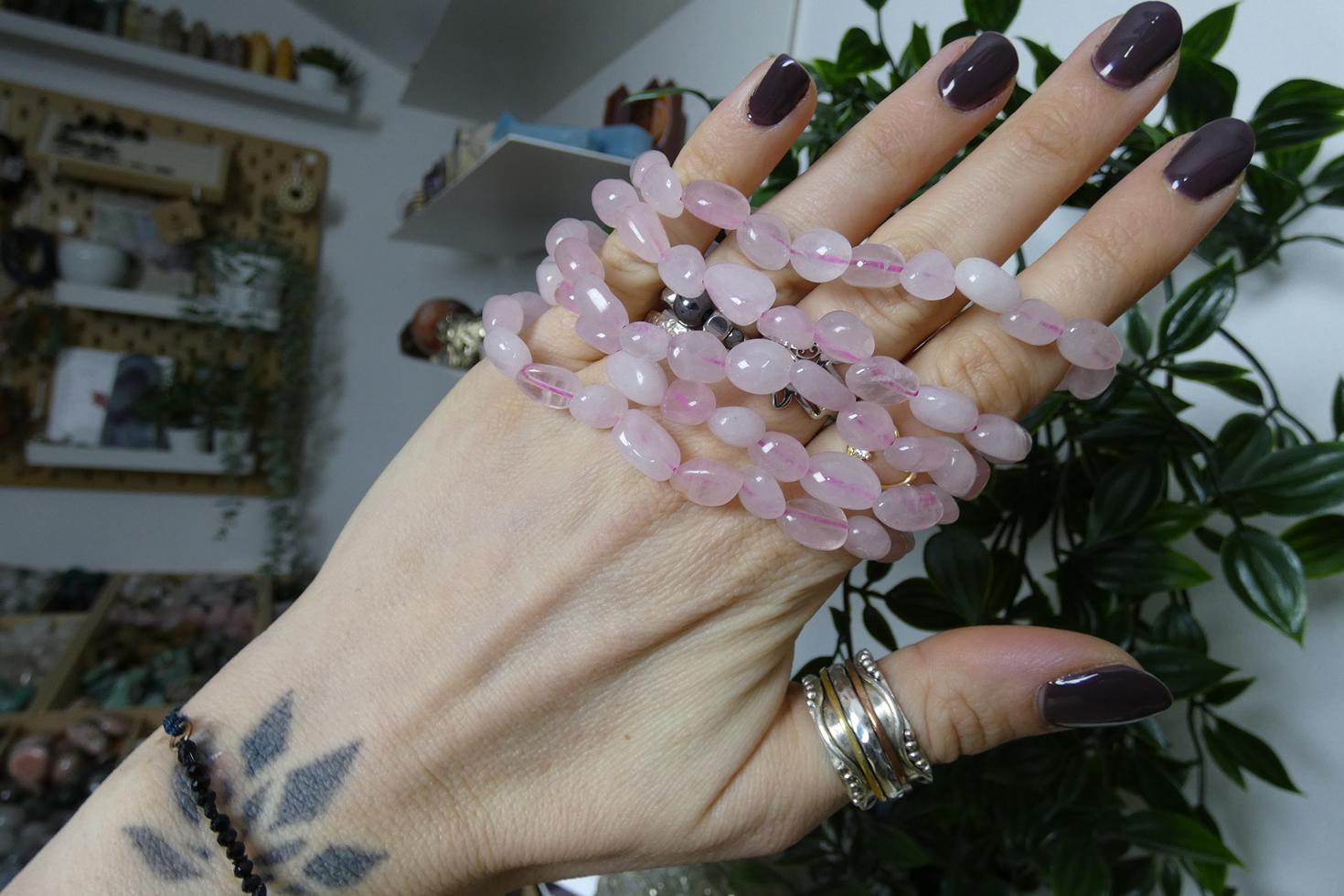 BRACCIALE IN QUARZO ROSA PIETRE NATURALI