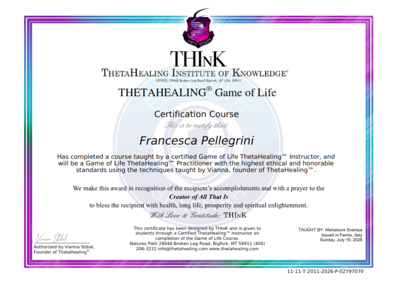 attestato The Game Of Life